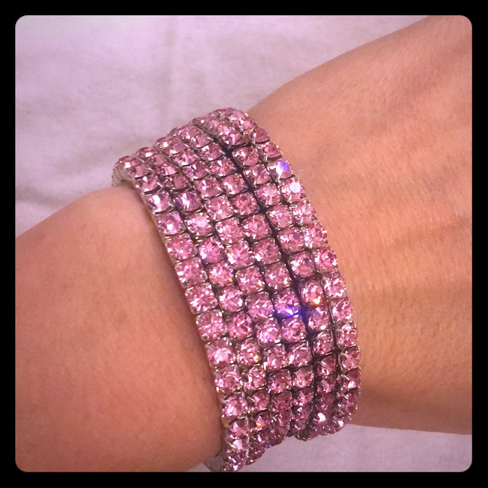 6 pink rhinestone bracelets